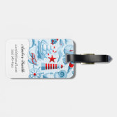 Nautisch rood wit en blauw patroon bagagelabel (Achterkant horizontaal)