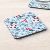 Nautisch rood wit en blauw patroon bier onderzetter (Linkerzijde)