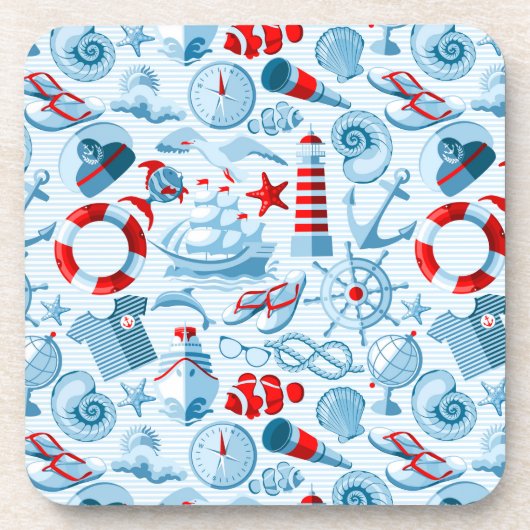Nautisch rood wit en blauw patroon bier onderzetter (Voorkant)