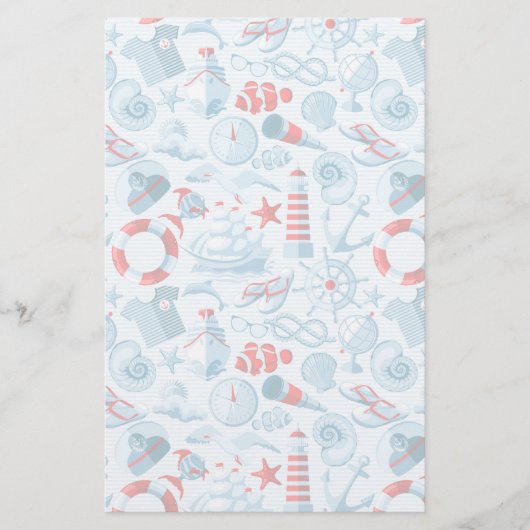 Nautisch rood wit en blauw patroon briefpapier (Voorkant)