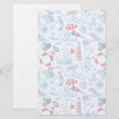 Nautisch rood wit en blauw patroon briefpapier (Voorkant / Achterkant)