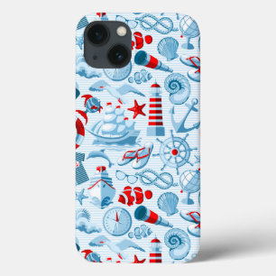 Nautisch rood wit en blauw patroon iPhone 13 hoesje
