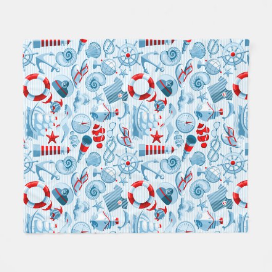 Nautisch rood wit en blauw patroon fleece deken (Voorkant (Horizontaal))