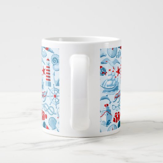 Nautisch rood wit en blauw patroon grote koffiekop (Achterkant)