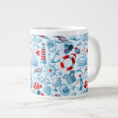 Nautisch rood wit en blauw patroon grote koffiekop (Voorkant rechts)