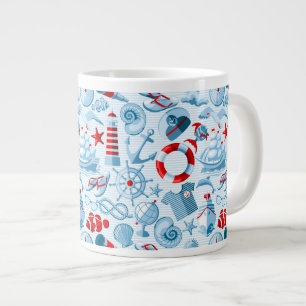 Nautisch rood wit en blauw patroon grote koffiekop