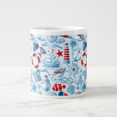 Nautisch rood wit en blauw patroon grote koffiekop (Voorkant)