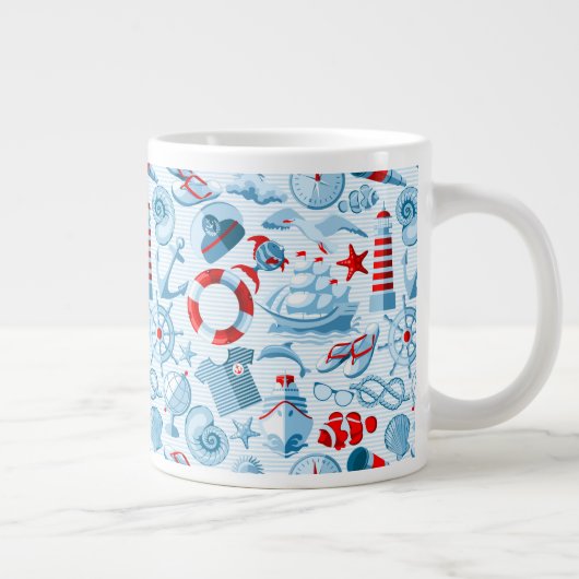 Nautisch rood wit en blauw patroon grote koffiekop (Rechts)