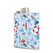 Nautisch rood wit en blauw patroon heupfles (Links)