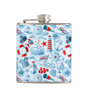 Nautisch rood wit en blauw patroon heupfles