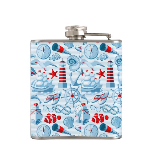 Nautisch rood wit en blauw patroon heupfles (Achterkant)