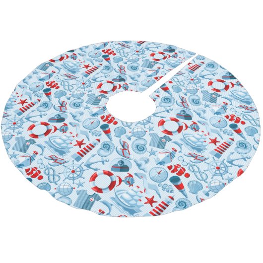 Nautisch rood wit en blauw patroon kerstboom rok (Gekanteld)