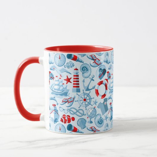 Nautisch rood wit en blauw patroon mok (Links)
