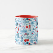 Nautisch rood wit en blauw patroon mok (Midden)