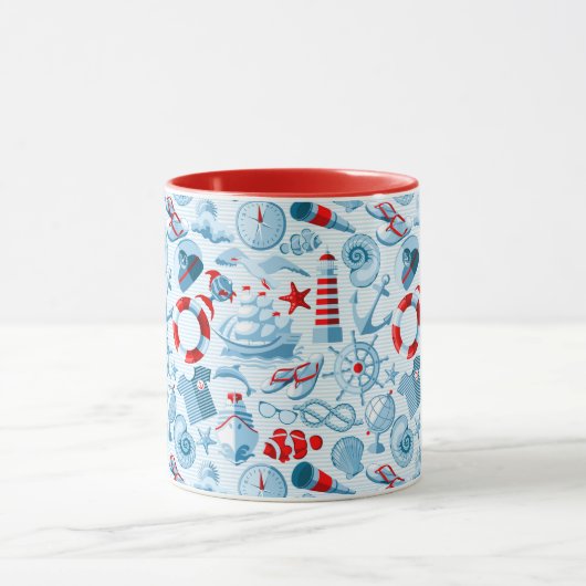 Nautisch rood wit en blauw patroon mok (Midden)