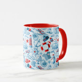 Nautisch rood wit en blauw patroon mok (Voorkant rechts)