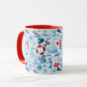Nautisch rood wit en blauw patroon mok (Voorkant links)