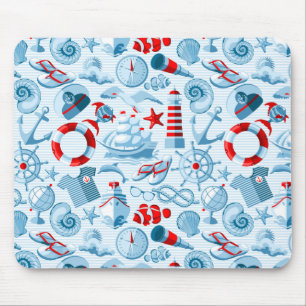 Nautisch rood wit en blauw patroon muismat