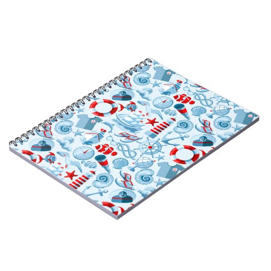 Nautisch rood wit en blauw patroon notitieboek (Linkerzijde)