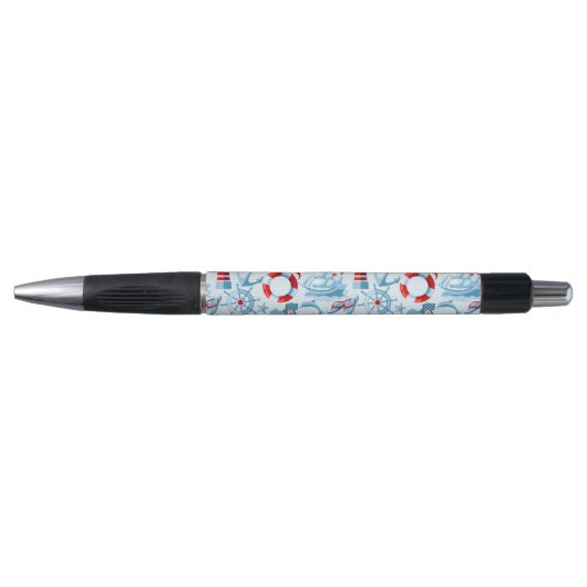 Nautisch rood wit en blauw patroon pen (Voorkant)