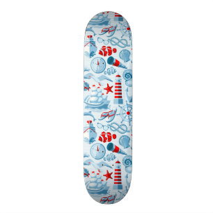 Nautisch rood wit en blauw patroon persoonlijk skateboard