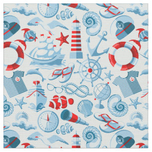 Nautisch rood wit en blauw patroon stof