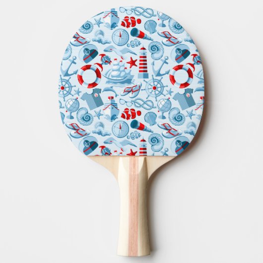 Nautisch rood wit en blauw patroon tafeltennisbatje (Voorkant)