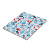 Nautisch rood wit en blauw patroon tegeltje (Zijkant)