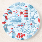 Nautisch rood wit en blauw patroon zandsteen onderzetter (Voorkant)