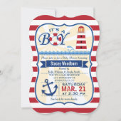 Nautisch Rood & Wit Vuurtoren Boy Baby shower Kaart (Voorkant)