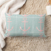 Nautisch, roze Anchor op Blauw Pillow Kussen (Deken)