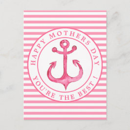 Nautisch roze anker gestreept Moederdag Briefkaart