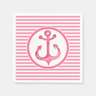 Nautisch roze anker gestreept papier servetten