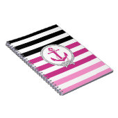 Nautisch roze anker/Navy knot/zwarte band Notitieboek (Rechterzijde)
