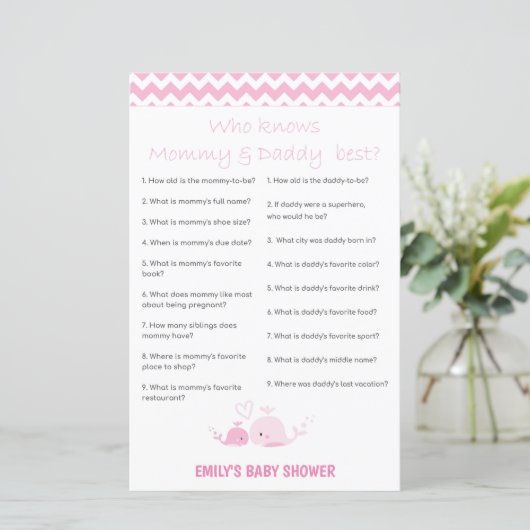 Nautisch roze Baby shower Game PRINED (Staand voorkant)