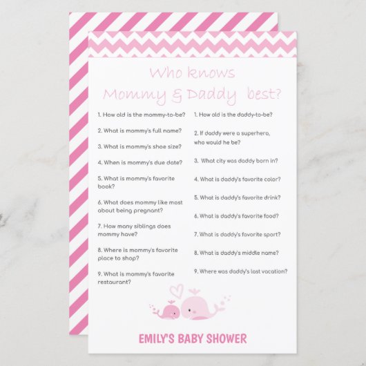 Nautisch roze Baby shower Game PRINED (Voorkant / Achterkant)