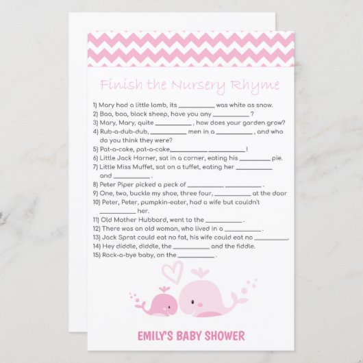 Nautisch roze Baby shower Game PRINED (Voorkant / Achterkant)