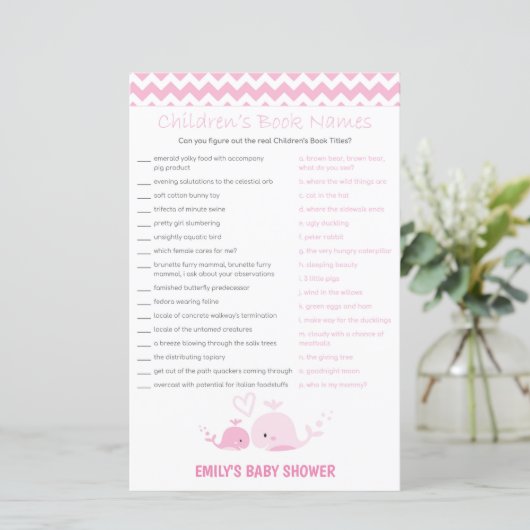 Nautisch roze Baby shower Game PRINED (Staand voorkant)