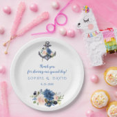 Nautisch Roze Blush Blauwe Bloem Anker Bruiloft Papieren Bordje (Feest)