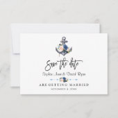 Nautisch Roze Blush Blauwe Bloemachtige Anker Brui Save The Date (Voorkant)