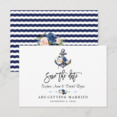 Nautisch Roze Blush Blauwe Bloemachtige Anker Brui Save The Date (Voorkant / Achterkant)