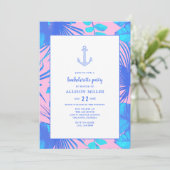 Nautisch roze en blauw vrijgezellenfeest kaart (Staand voorkant)