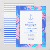 Nautisch roze en blauw vrijgezellenfeest kaart (Voorkant / Achterkant)