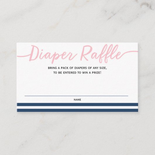 Nautisch, Roze en marine Baby shower, Luier Raffle Informatiekaartje (Voorkant)
