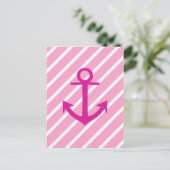 Nautisch roze en witte strepen Fuchsia Anchor Briefkaart (Staand voorkant)