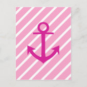 Nautisch roze en witte strepen Fuchsia Anchor Briefkaart (Voorkant)