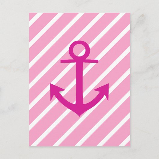 Nautisch roze en witte strepen Fuchsia Anchor Briefkaart (Voorkant)