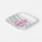 Nautisch roze grijs waterverf ankerstrepen papieren bordje (Gebogen)