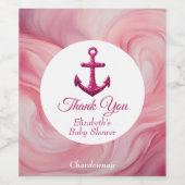 Nautisch Roze Sparkle Anchor Baby shower Wijn Etiket (Enkel label)