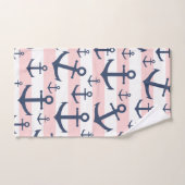 Nautisch roze strop blauw ankerpatroon bad handdoek (Handdoek)
